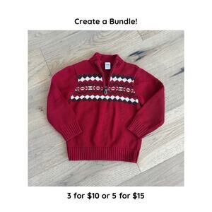 Gymboree Boys Red Cotton Quarter Zip Long Sleeve Tribal Print Sweater Size Small